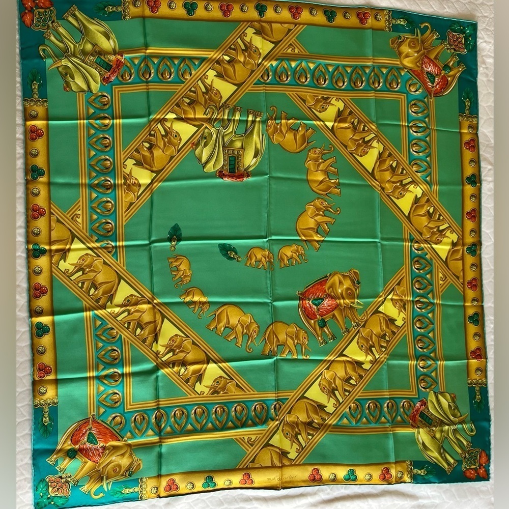 Cartier Silk Scarf Parade des Elephants Rare Vintage 1980’s-1990 - Picture 16 of 17